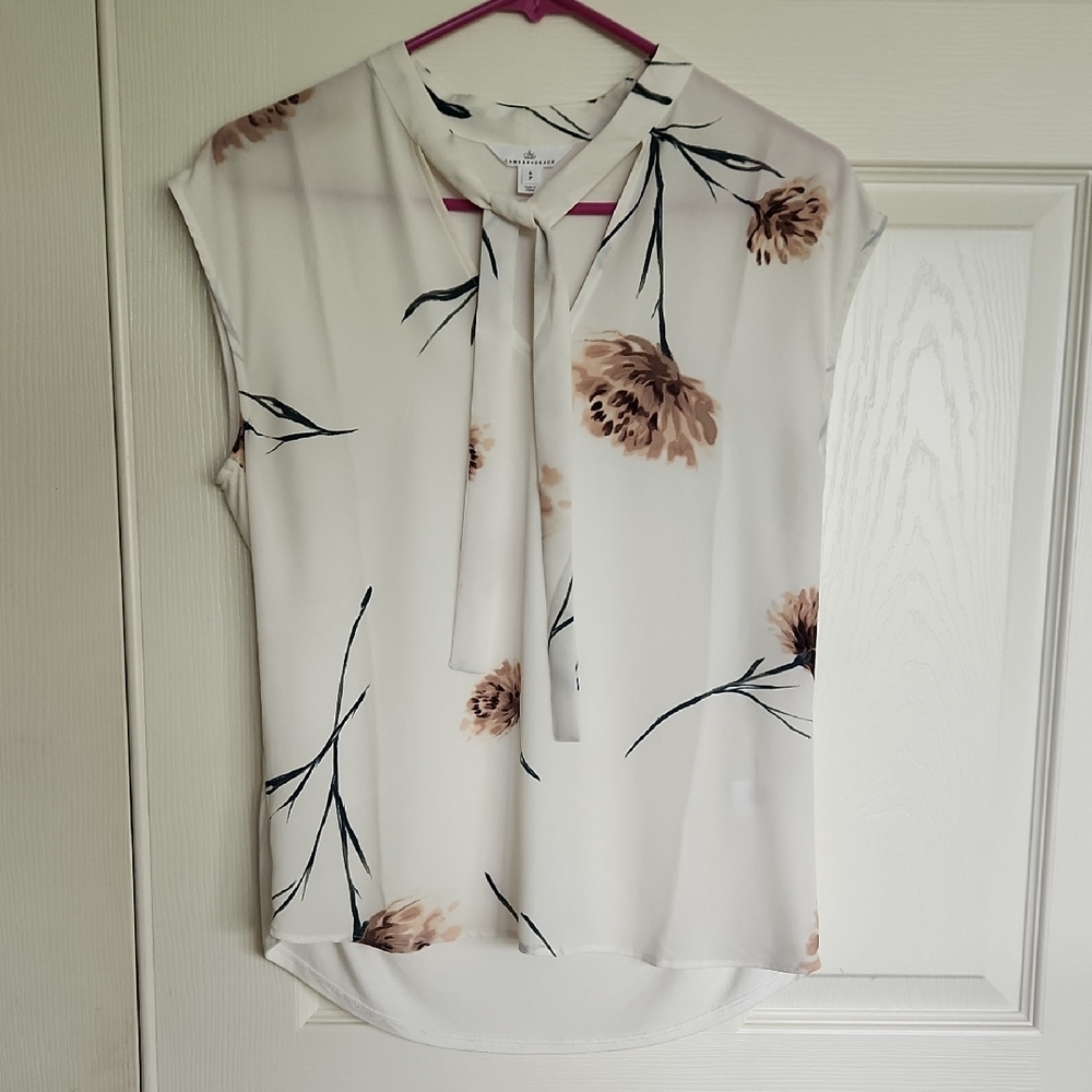 Cream Tie Front Blouse with Mandarin Collar